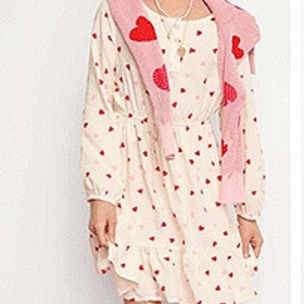 NEW Maurices Evsie Girls Heart Print Long Sleeve Henley Dress